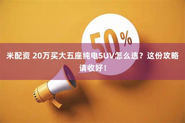 米配资 20万买大五座纯电SUV怎么选？这份攻略请收好！